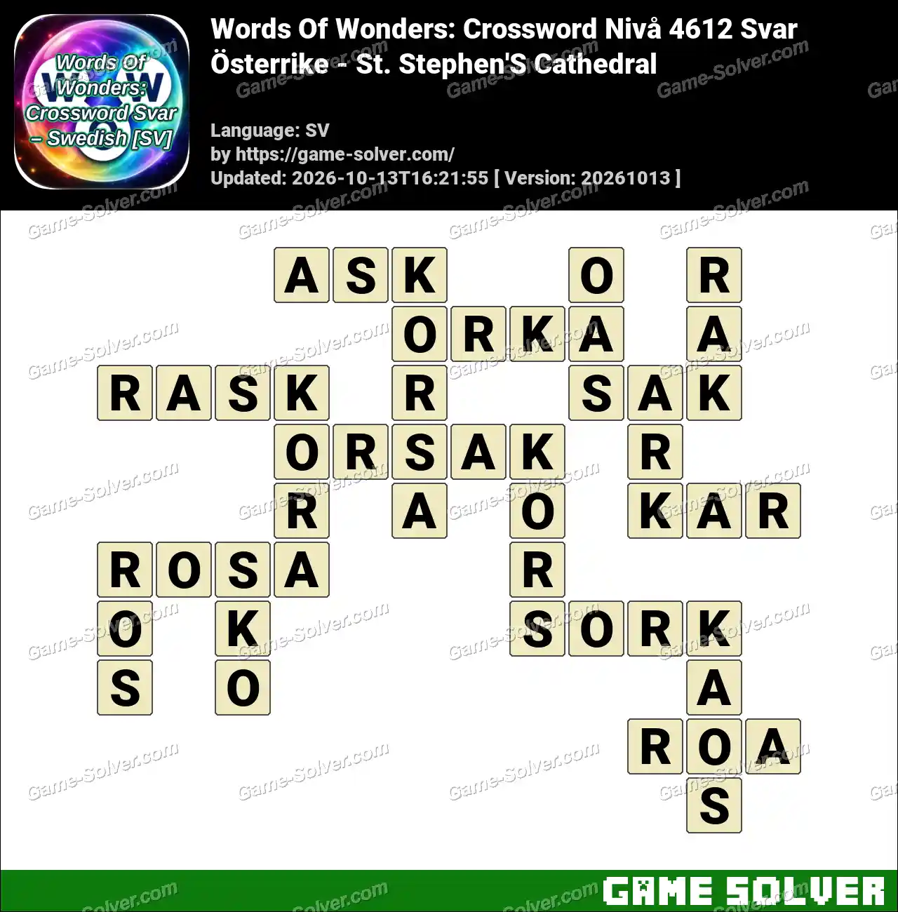 Words Of Wonders: Crossword Nivå 4612 Svar – Österrike – St. Stephen’S Cathedral